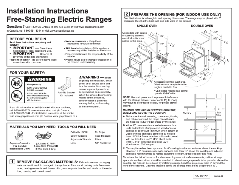 Page 1 of the manual Installation Guide GE JBP64DMCC