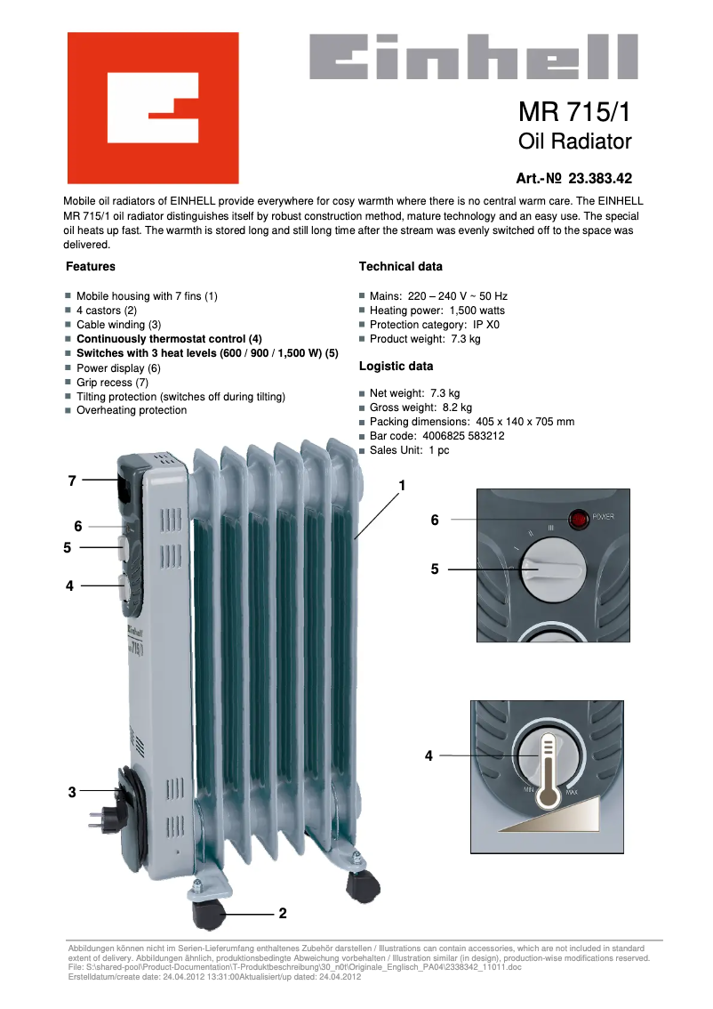 Page n°1 - Manuel utilisateur Einhell MR 715/1