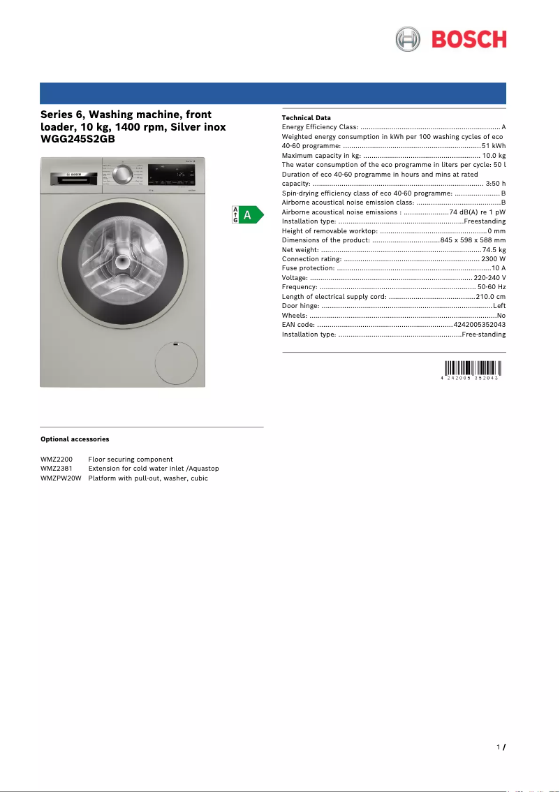 Image de la première page du manuel de l'appareil WGG245S2GB