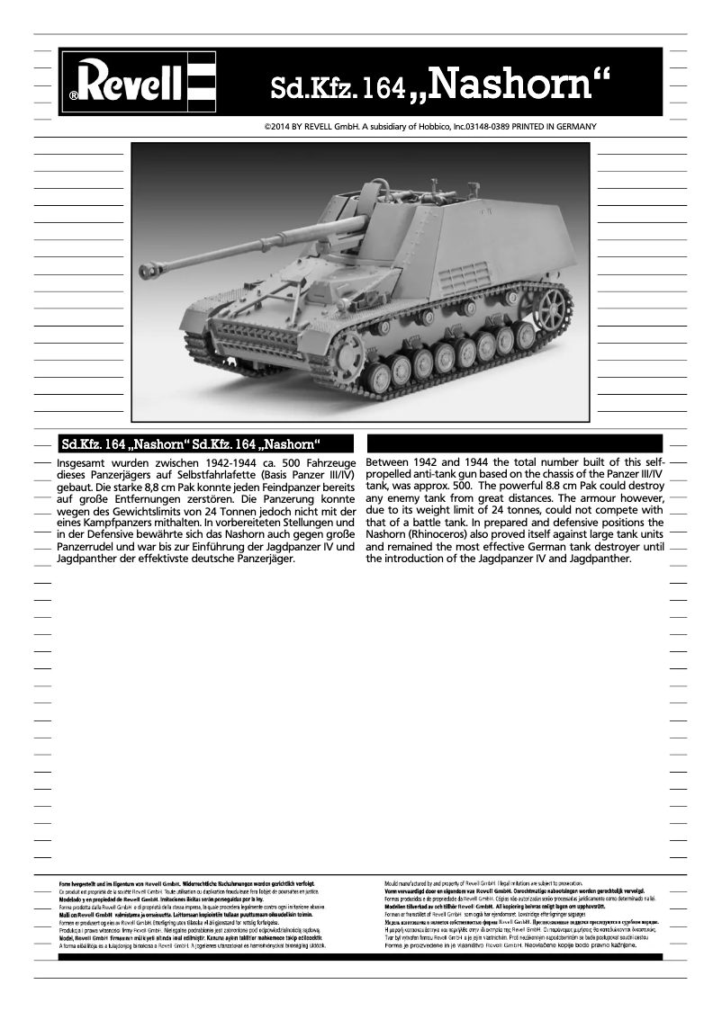 Page 1 de la notice Manuel utilisateur Revell Sd.Kfz.164 NASHORN