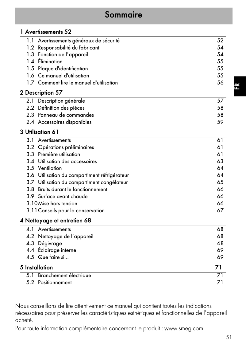 Page 1 de la notice Manuel utilisateur Smeg FAB32