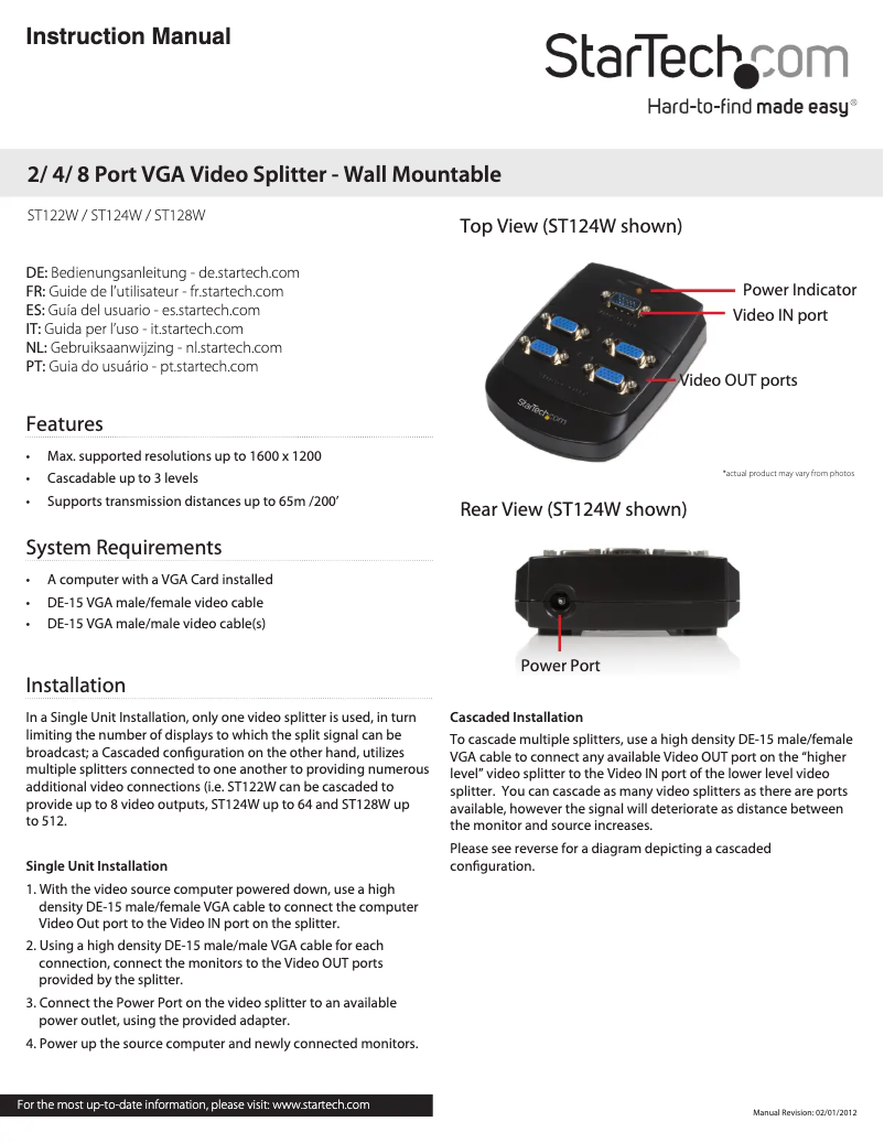 Page 1 de la notice Manuel utilisateur StarTech.com ST128W