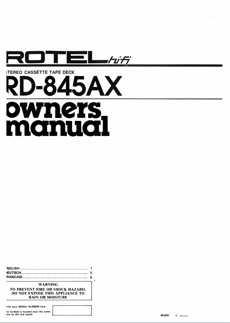 Image de la première page du manuel de l'appareil RD-845AX