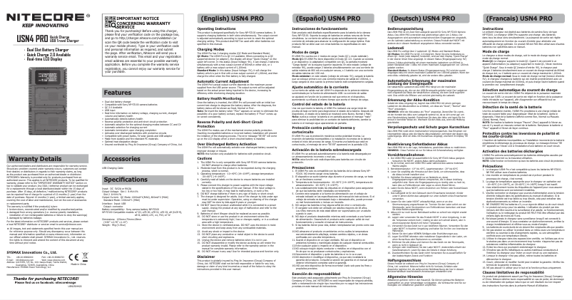 Page n°1 - Manuel utilisateur Nitecore USN4 PRO