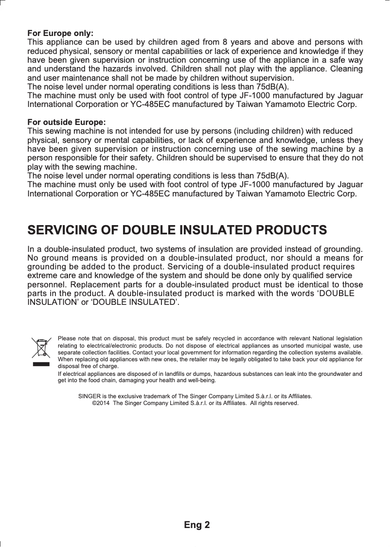 Page 1 de la notice Manuel utilisateur Singer Fashion Mate 7256