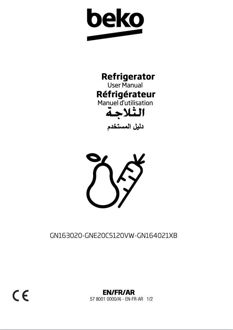 Page 1 de la notice Manuel utilisateur Beko GN164021XB