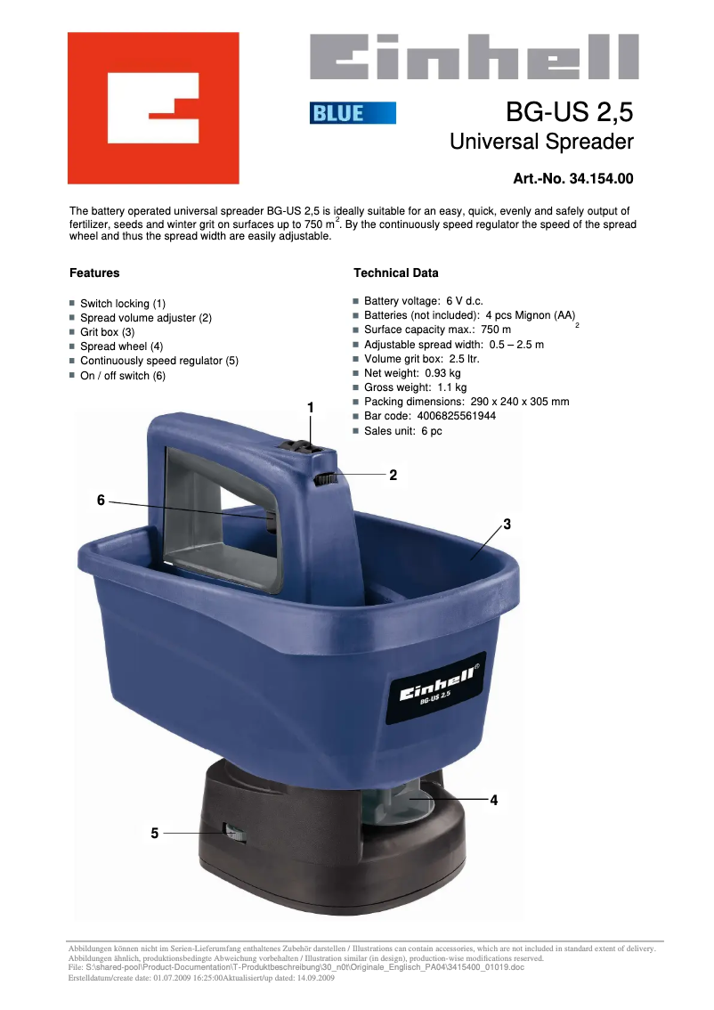 Page n°1 - Manuel utilisateur Einhell BG-US 2,5