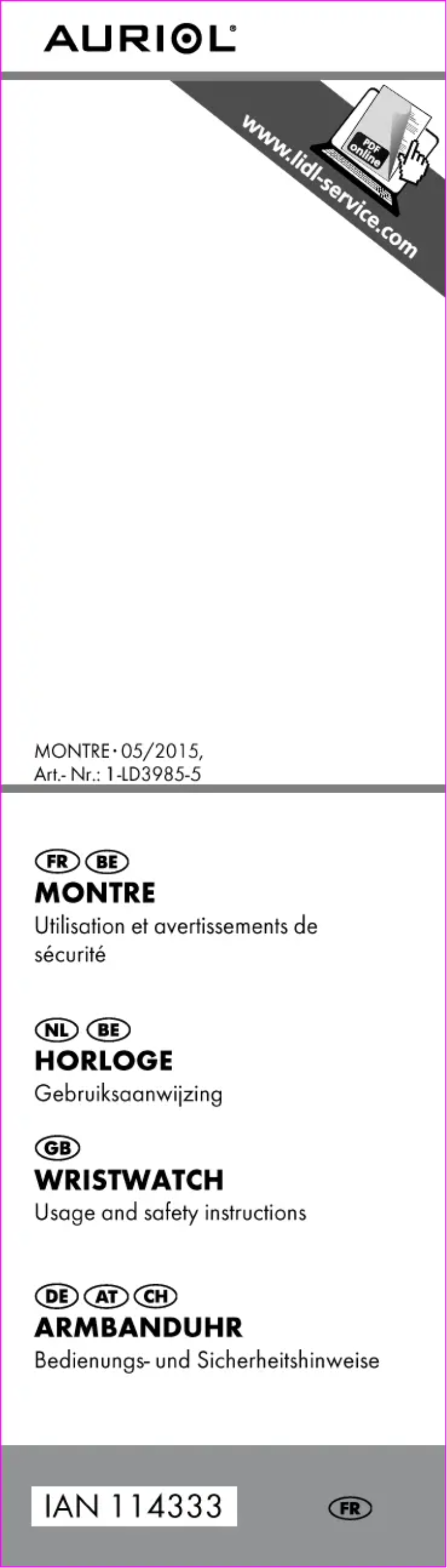 Page 1 de la notice Manuel utilisateur Auriol 1-LD3985-5