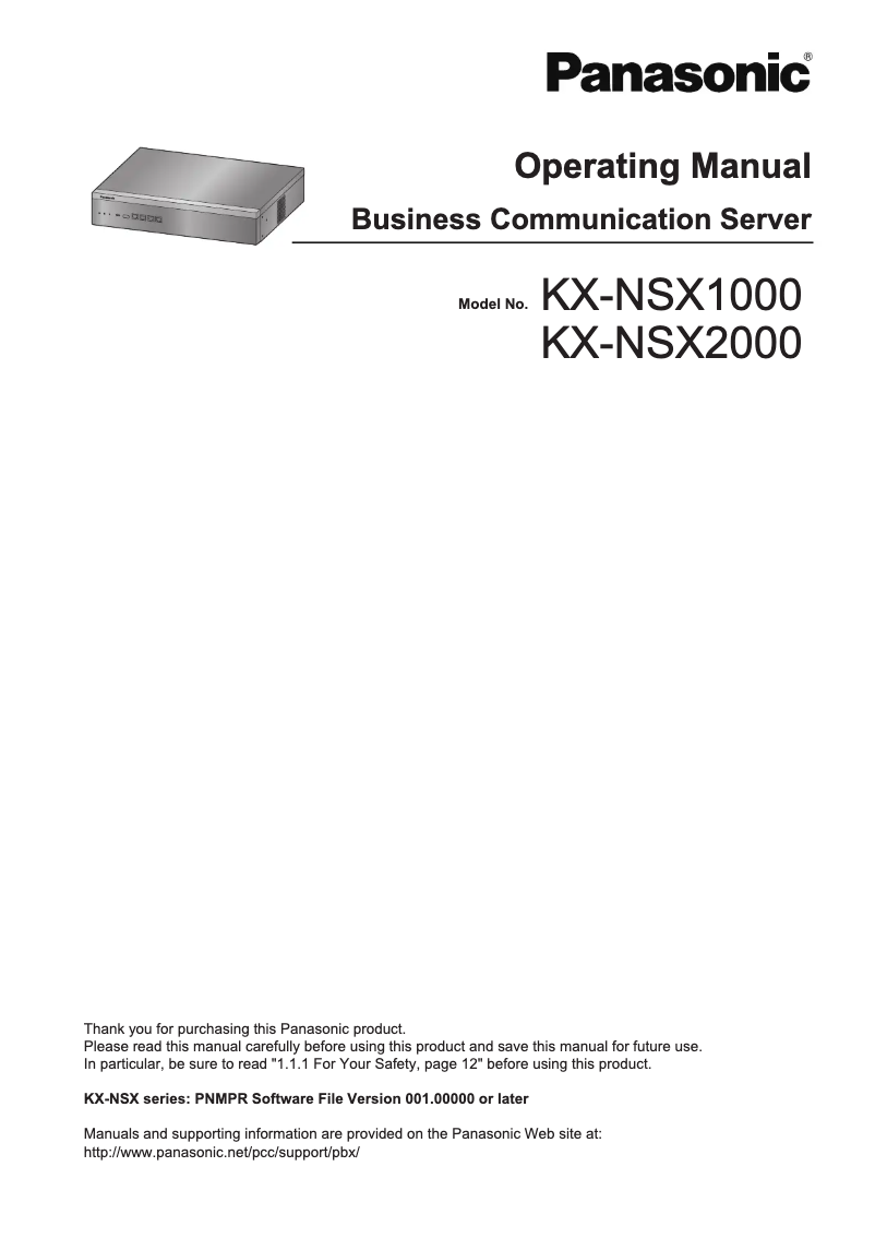Page n°1 - Manuel utilisateur Panasonic KX-NSX2000
