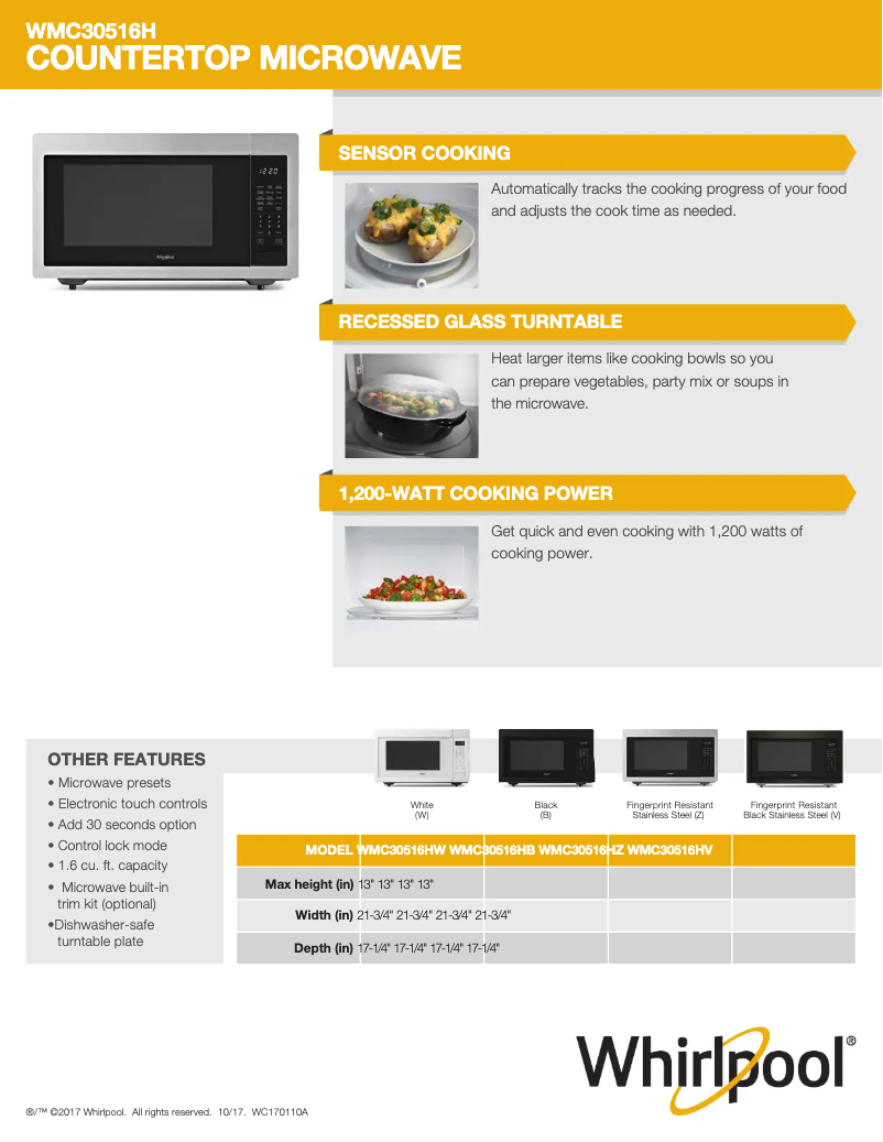 Page 1 de la notice Fiche technique Whirlpool WMC30516HZ