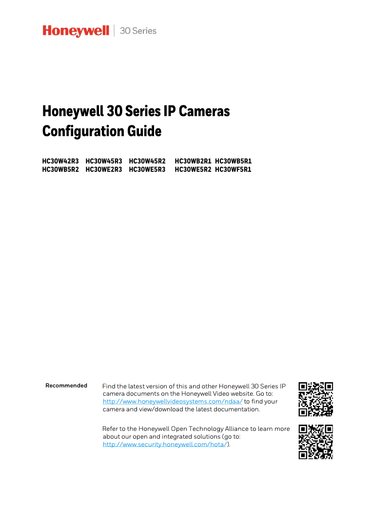 Page 1 de la notice Manuel utilisateur Honeywell HC30WF5R1