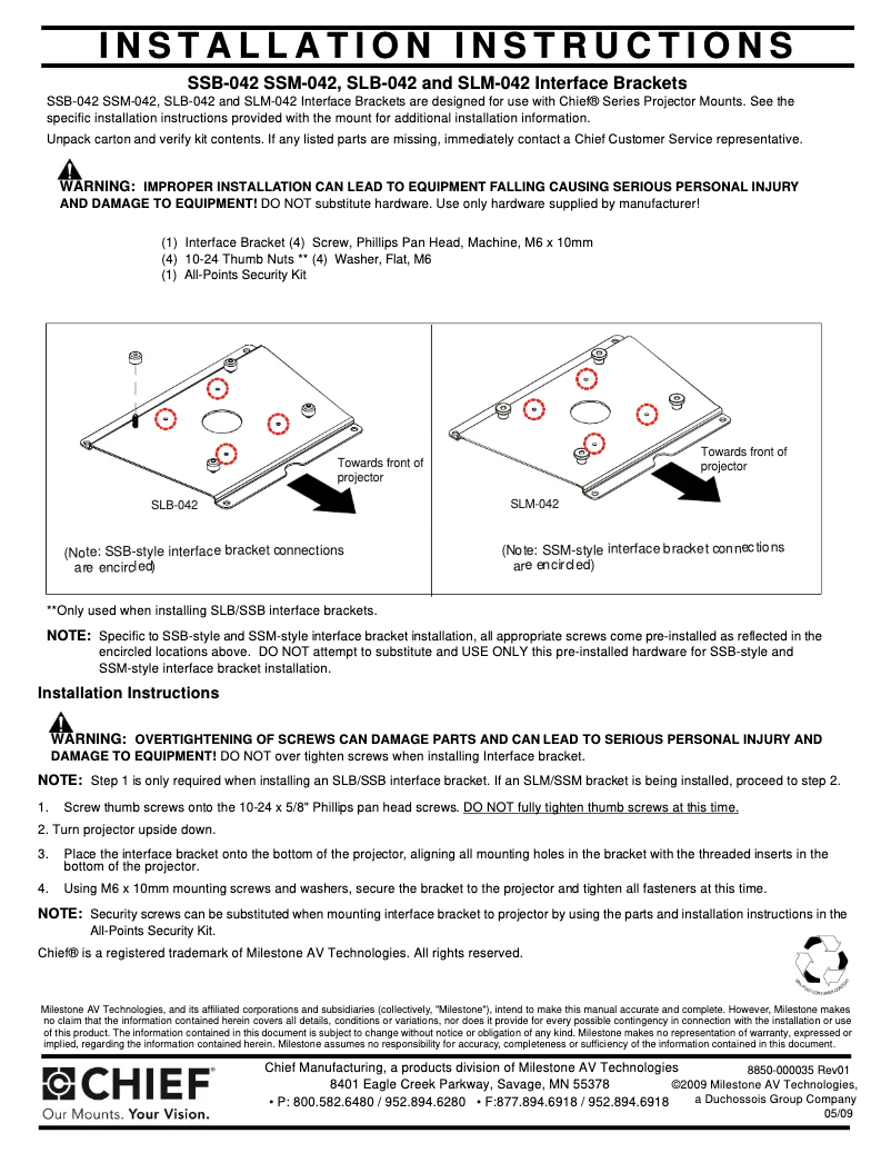 Page 1 de la notice Manuel utilisateur Chief SLB042