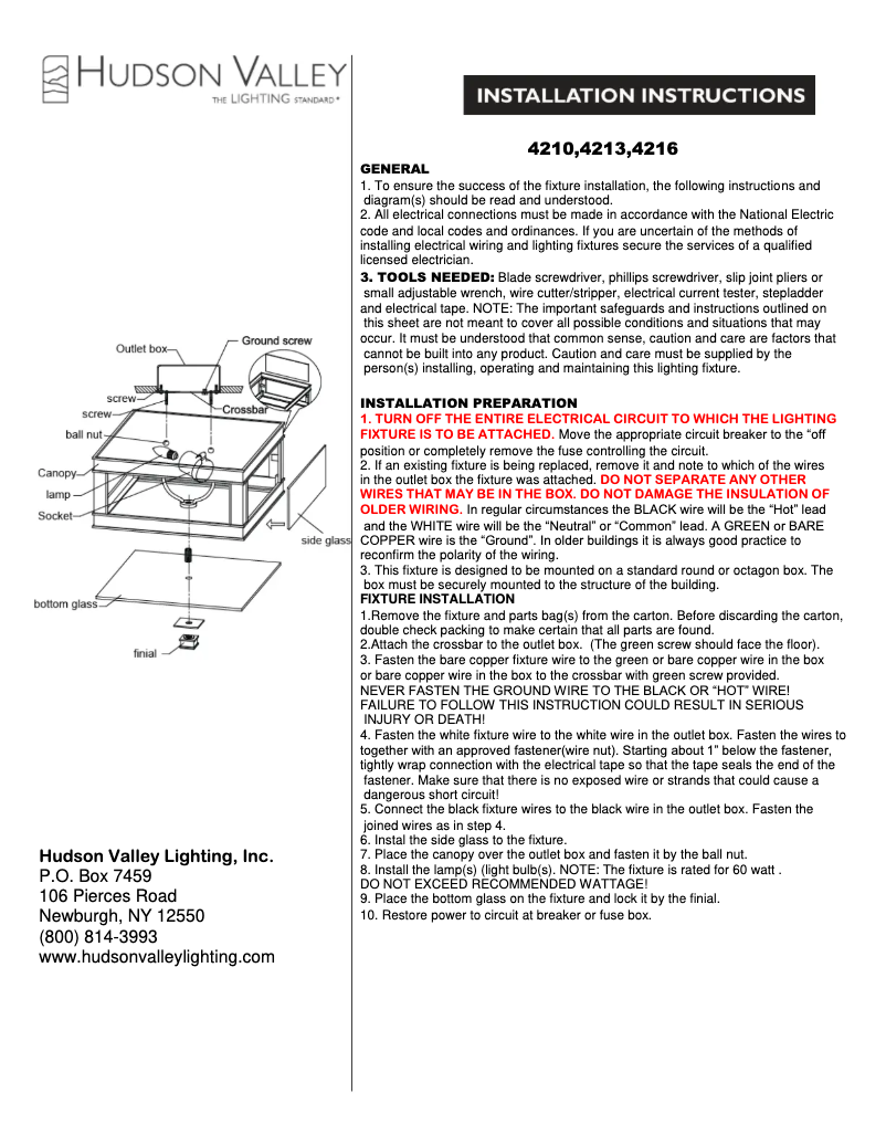 Page n°1 - Manuel utilisateur Hudson Valley Preston 4216-HN