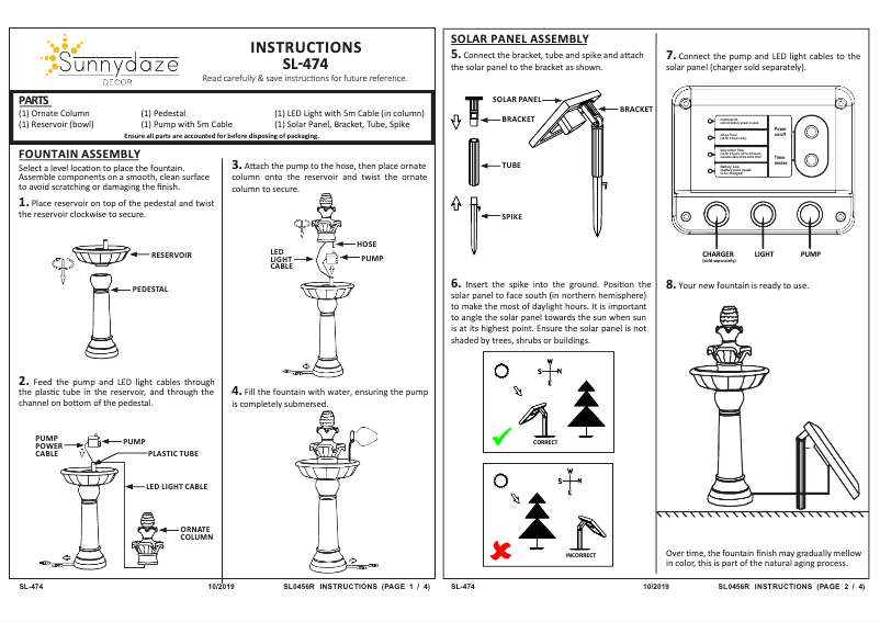 Page 1 de la notice Manuel utilisateur Sunnydaze Decor SL-474