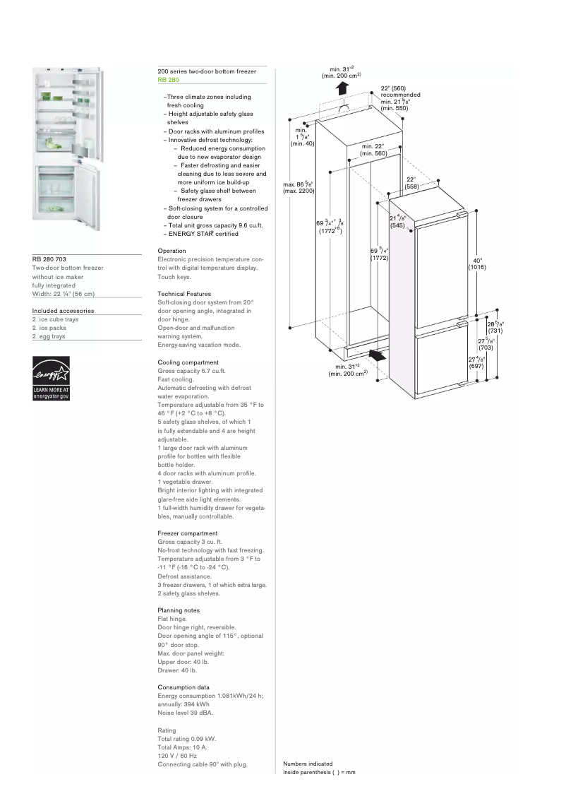 Página 1 del manual Ficha técnica Gaggenau RB280703