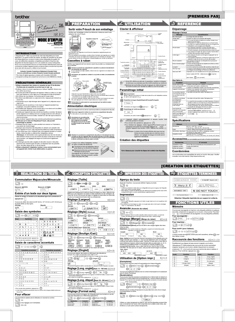 Page n°1 - Manuel utilisateur Brother P-touch PT-1830