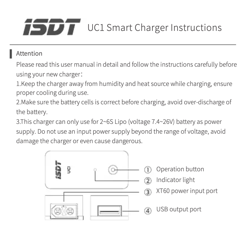 Page 1 de la notice Manuel utilisateur ISDT UC1