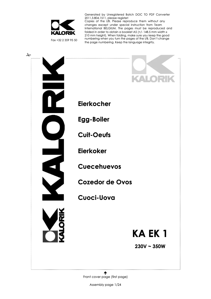 Página 1 del manual Manual de usuario Kalorik KA EK 1
