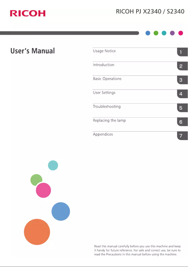 Page 1 de la notice Manuel utilisateur Ricoh PJ S2340