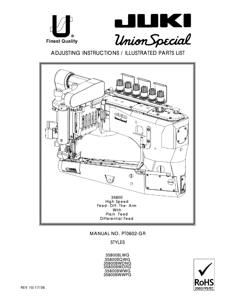 Page 1 de la notice Manuel utilisateur Union Special 35800BWDNG
