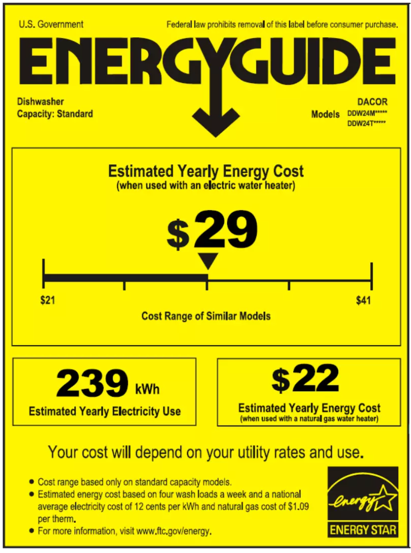 Page 1 de la notice Label énergétique Dacor Modernist DDW24T999BB