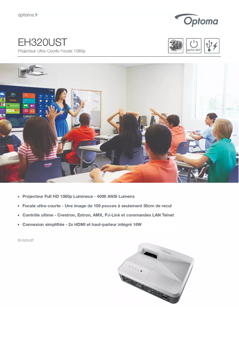 Page 1 de la notice Fiche technique Optoma EH320UST