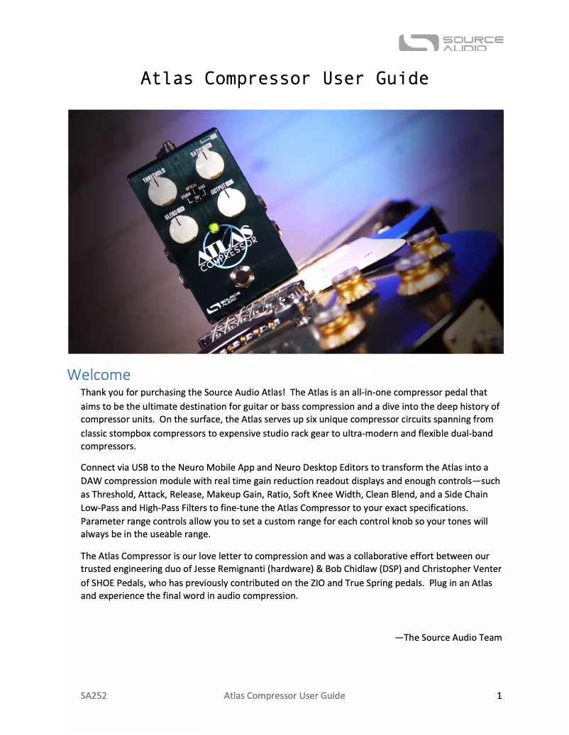Page 1 de la notice Manuel utilisateur Source Audio ATLAS Compressor