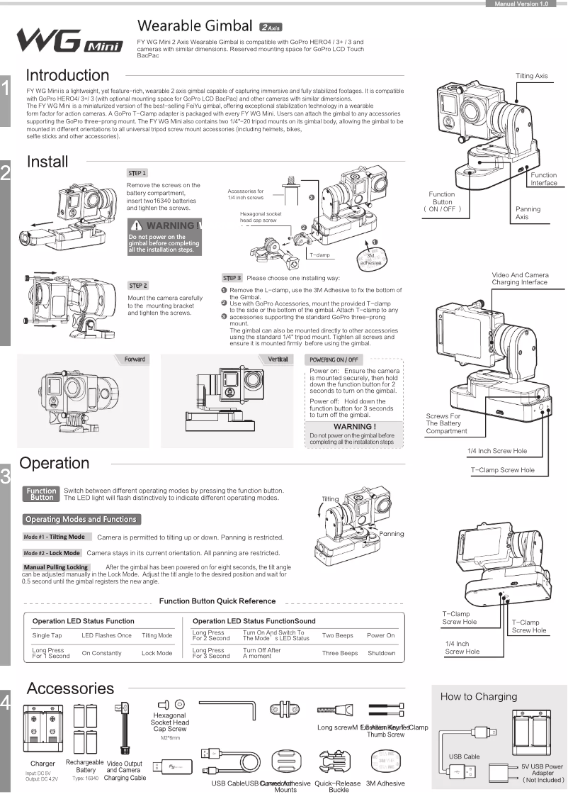 Page 1 de la notice Manuel utilisateur FeiyuTech WG Mini