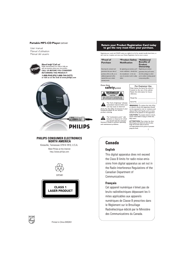 Page n°1 - Manuel utilisateur Philips Expanium EXP3481
