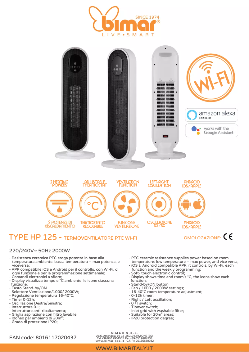 Page 1 de la notice Fiche technique Bimar HP125