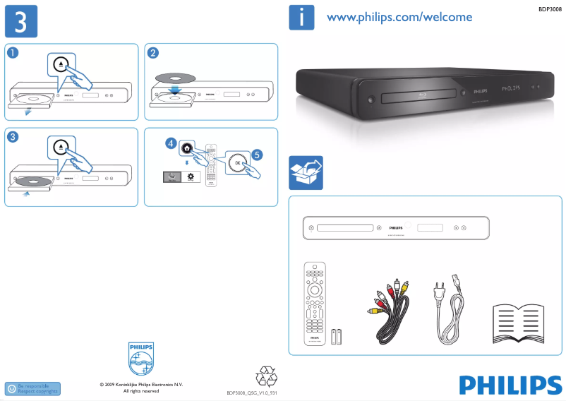 Page 1 de la notice Guide de démarrage rapide Philips BDP3008