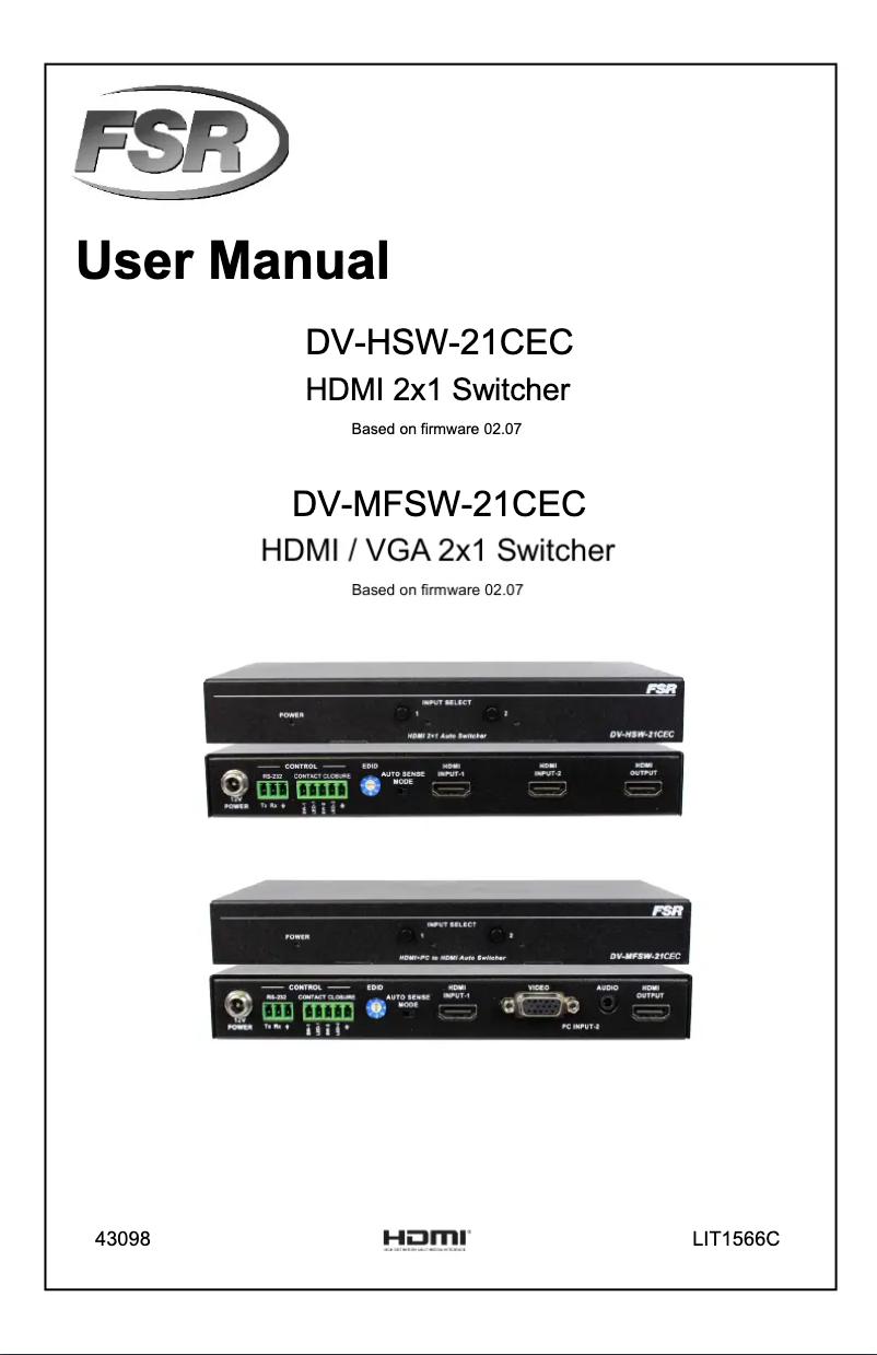 Page n°1 - Manuel utilisateur FSR DV-MFSW-21CEC