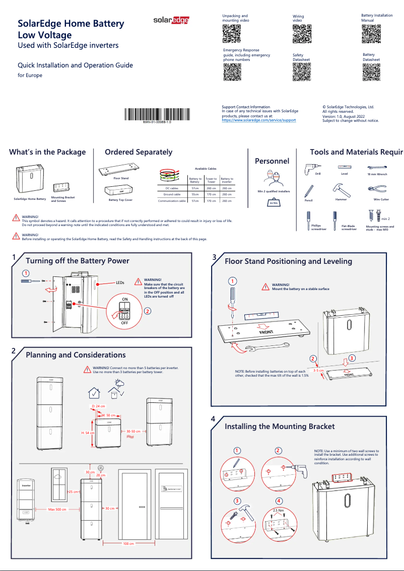 Page n°1 - Manuel utilisateur SolarEdge BAT-05K48MOB-02