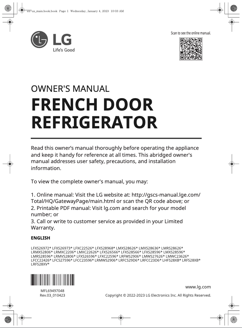 Page 1 of the manual User Manual LG LFXC22526S