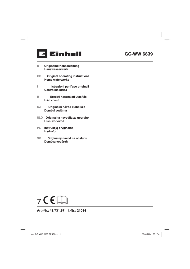 Page 1 de la notice Manuel utilisateur Einhell GC-WW 6839