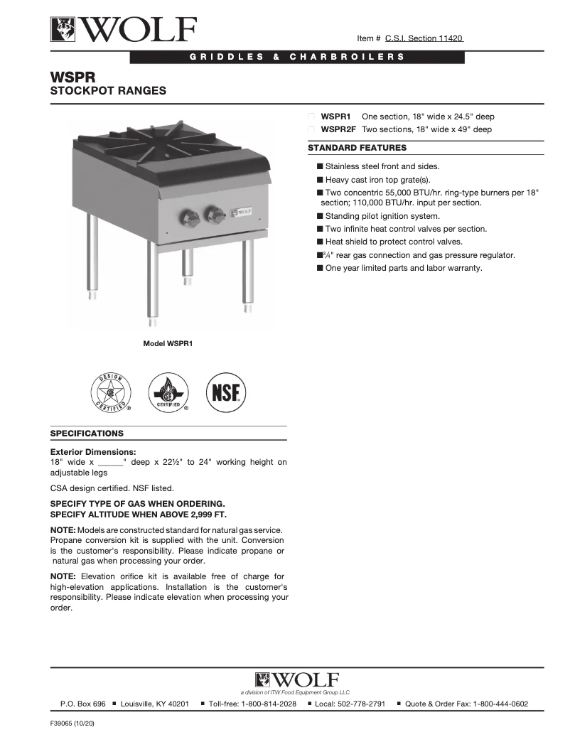 Page 1 de la notice Fiche technique Wolf WSPR1