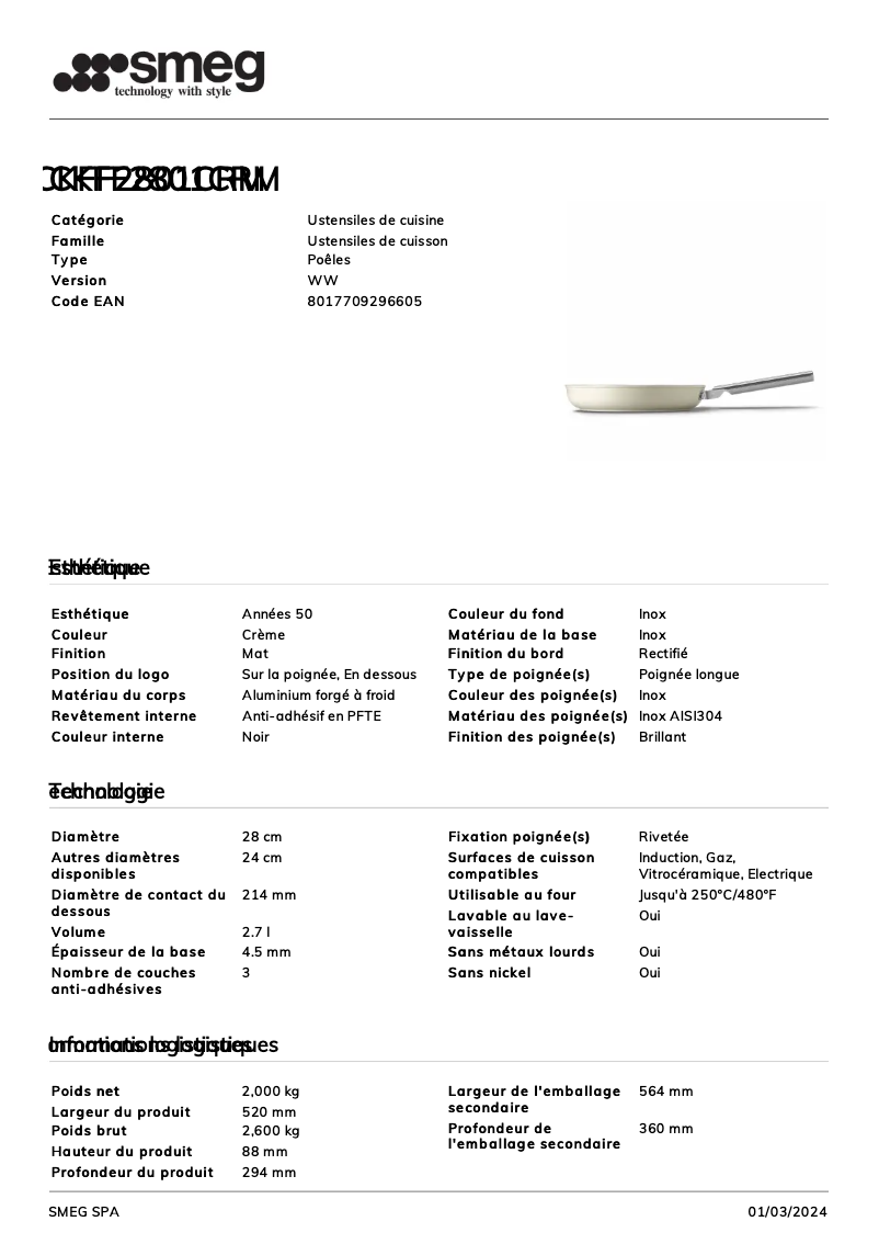 Page 1 de la notice Fiche technique Smeg CKFF2801CRM