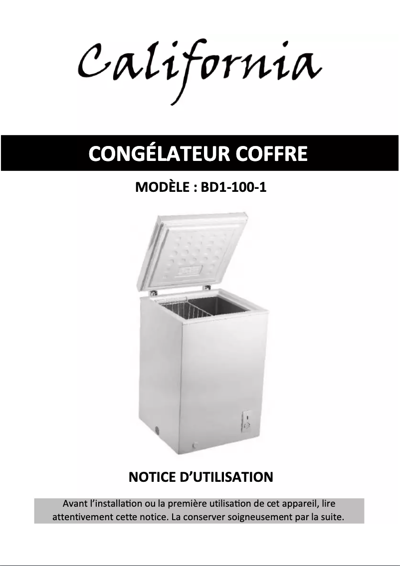 Page 1 de la notice Manuel utilisateur California BD1-100-1