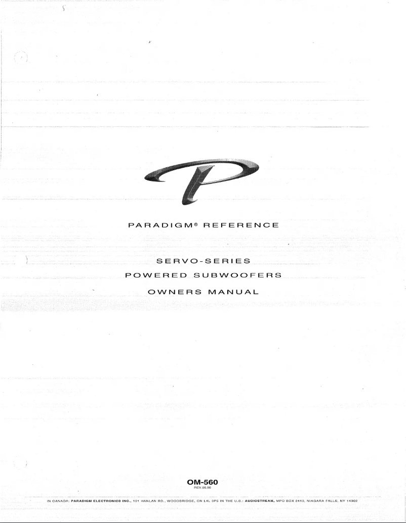 Page n°1 - Manuel utilisateur Paradigm Servo 15