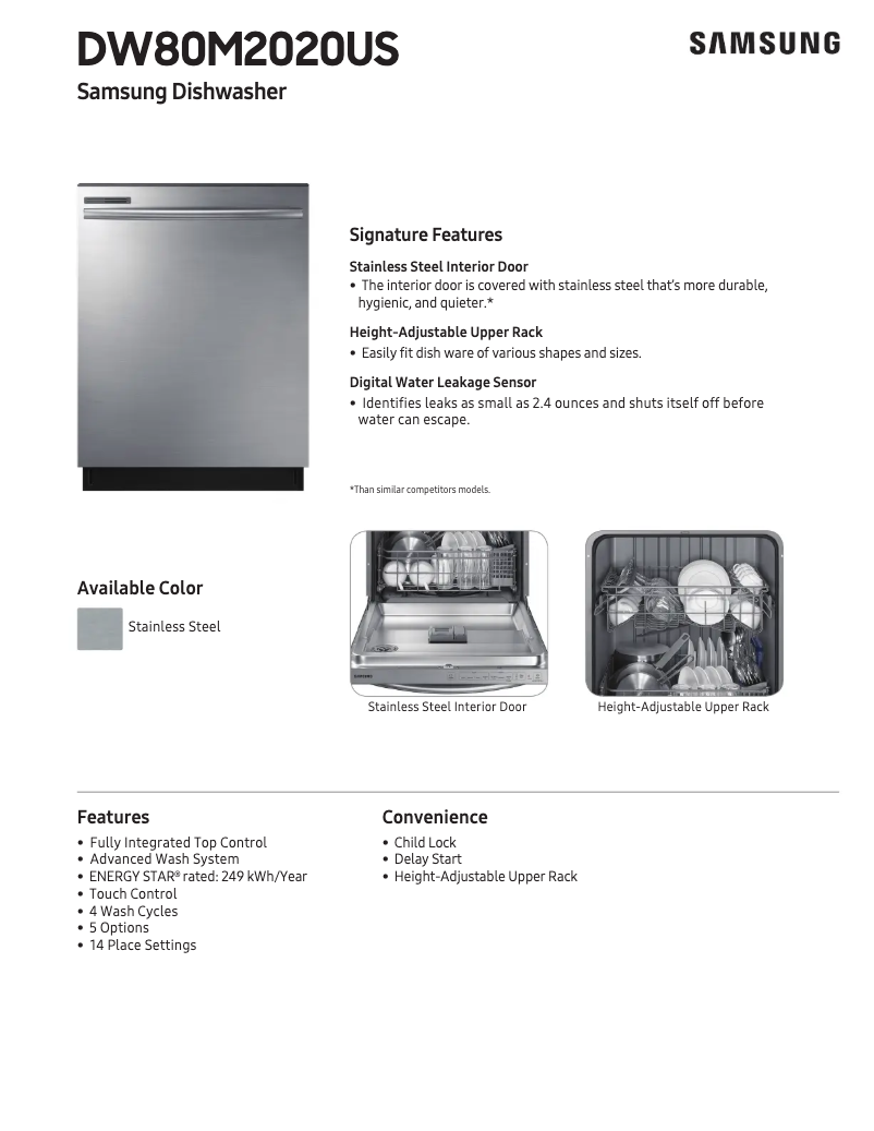 Page n°1 - Fiche technique Samsung DW80M2020US