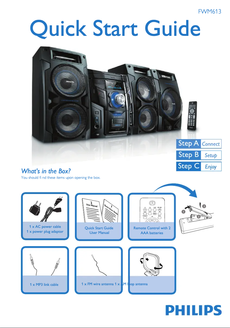 Page 1 of the manual Quick Start Guide Philips FWM613