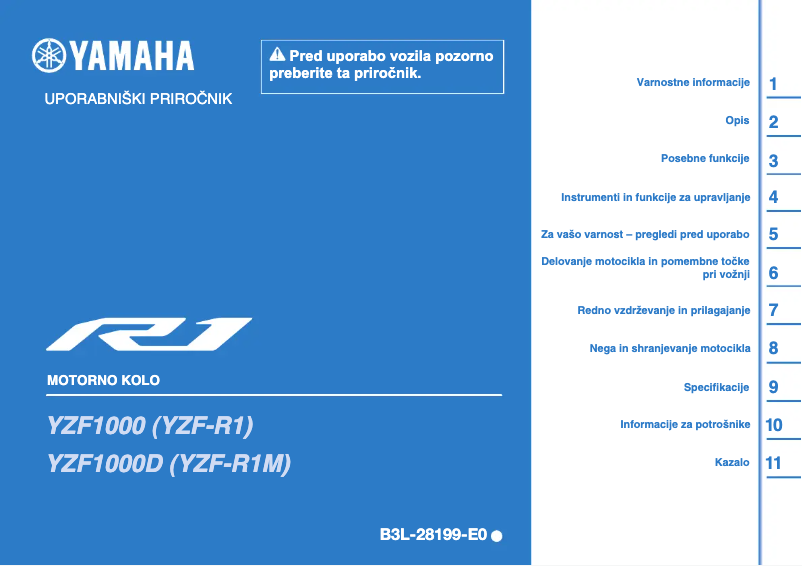 Image de la première page du manuel de l'appareil YZF-R1 (2021)