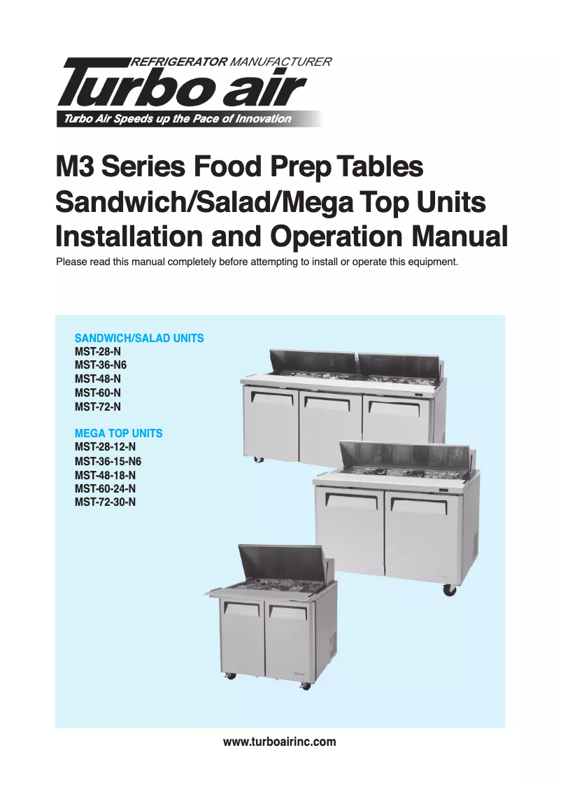 Página 1 del manual Guía de instalación Turbo air MST-48