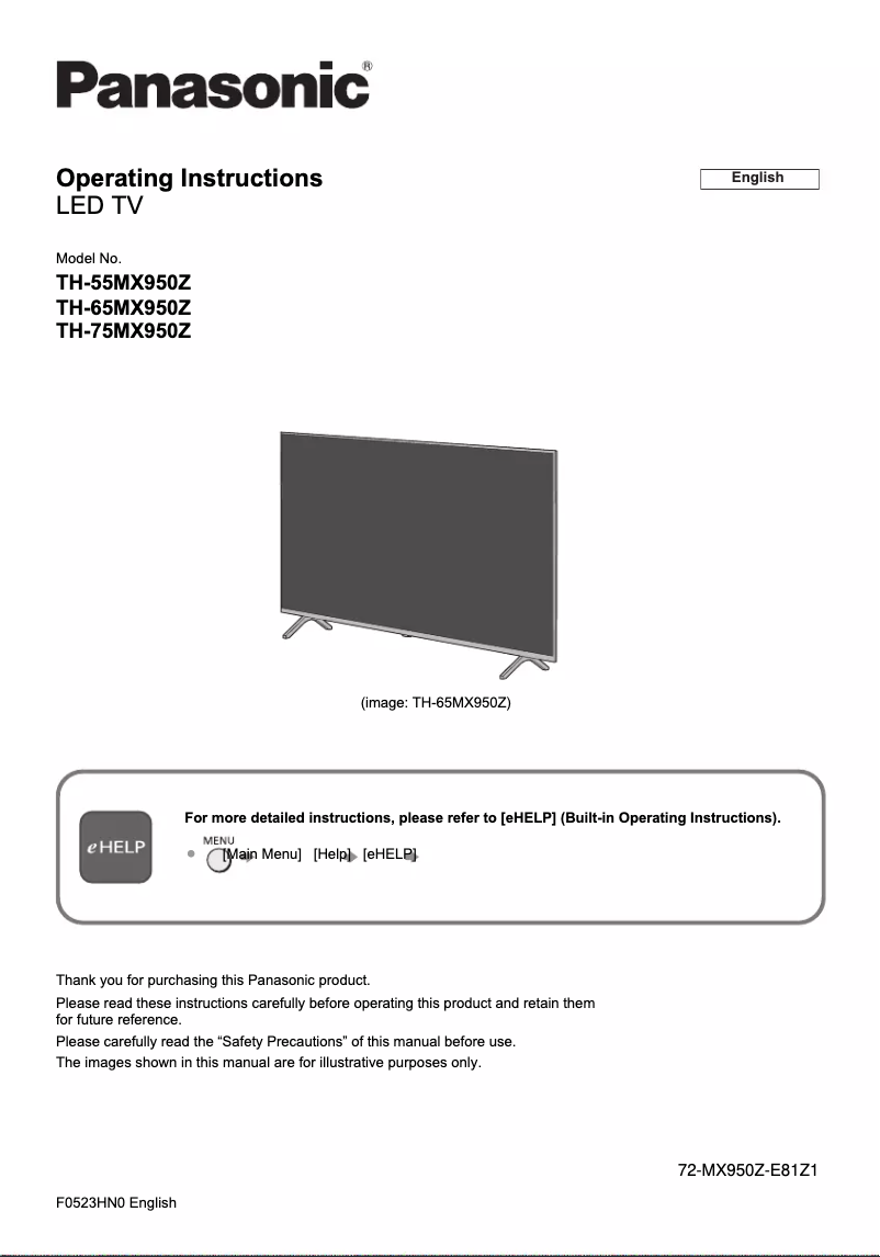 Page n°1 - Manuel utilisateur Panasonic TH-75MX950Z