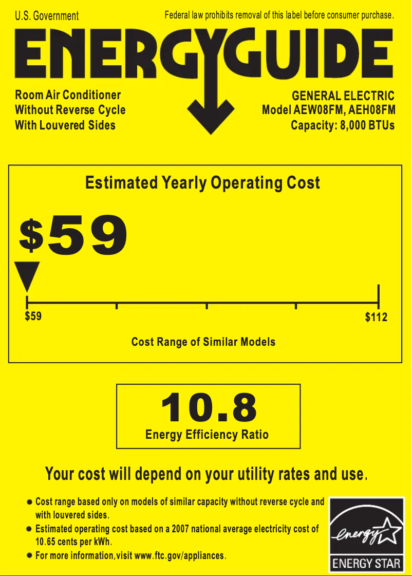 Page n°1 - Label énergétique GE AEW08FM