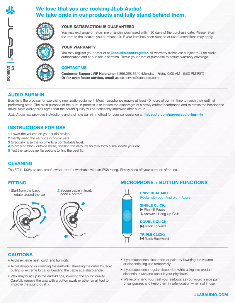 Page n°1 - Manuel utilisateur JLab Fit Sport