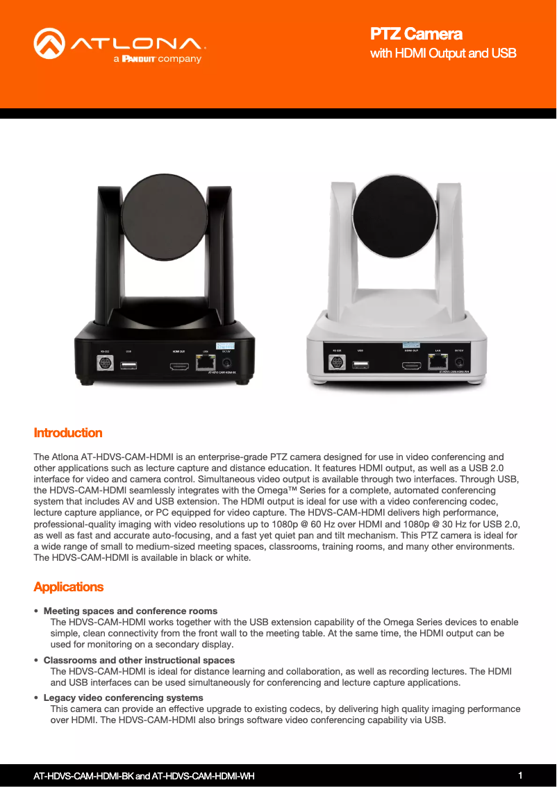 Page 1 de la notice Fiche technique Atlona HDVS-CAM-HDMI-B