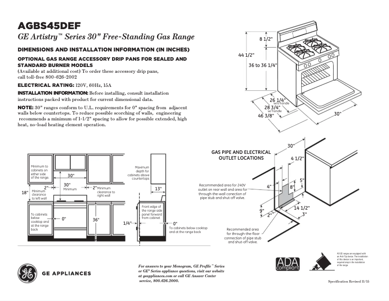 Page n°1 - Fiche technique GE AGBS45DEFWS