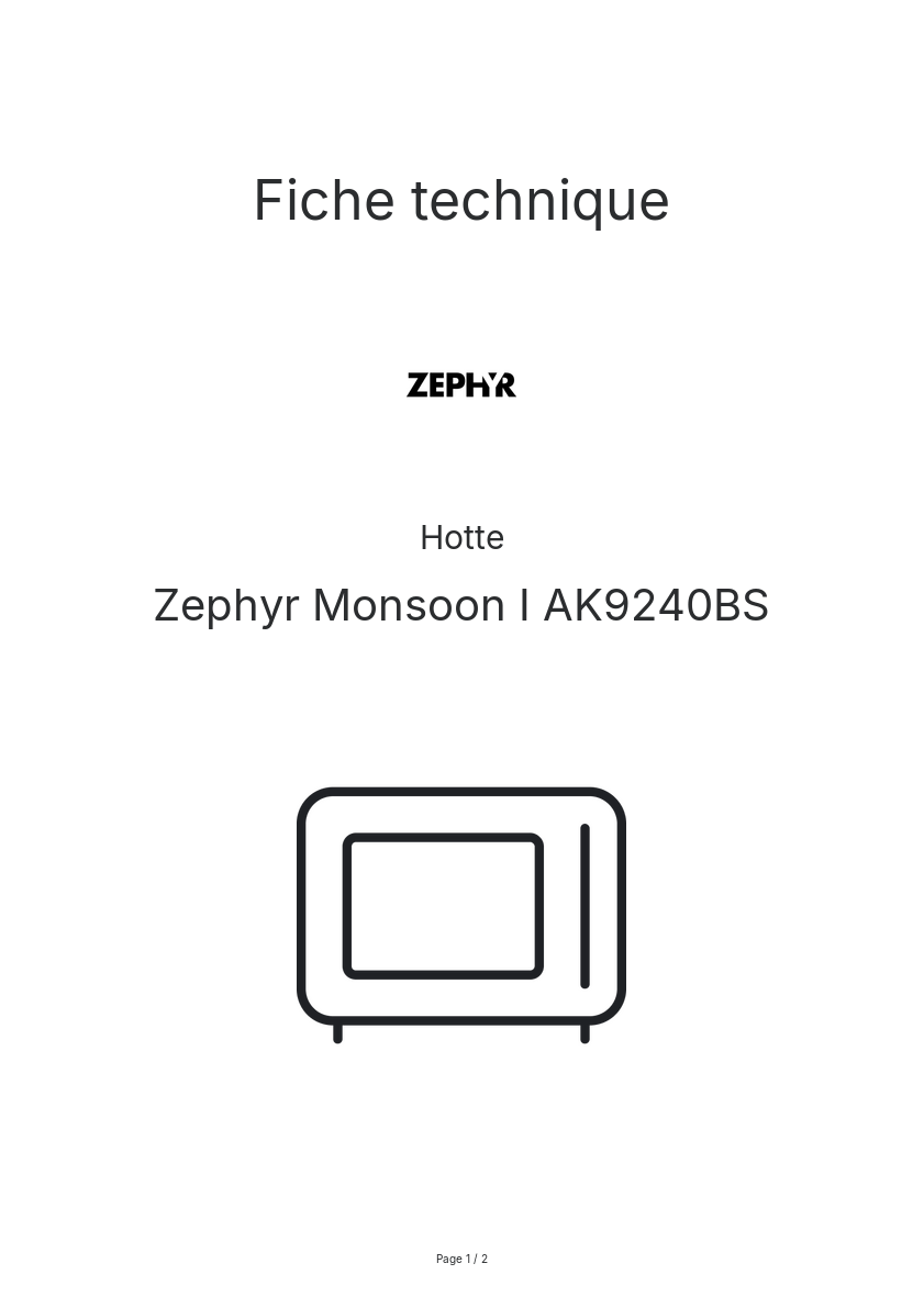 Page n°1 - Fiche technique Zephyr Monsoon I AK9240BS