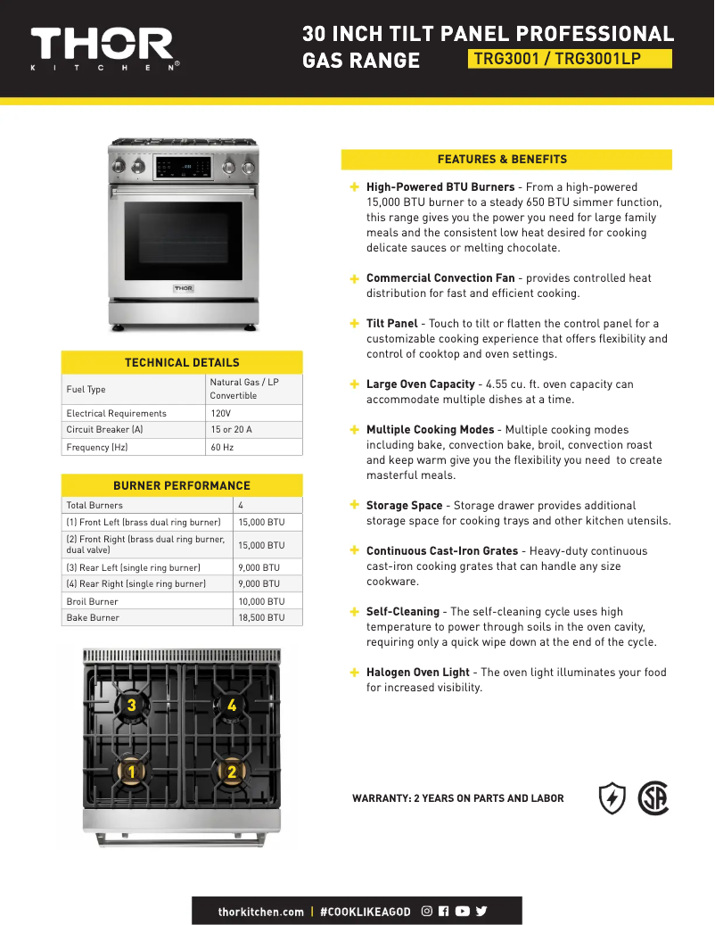 Página 1 del manual Ficha técnica Thor TRG3001LP